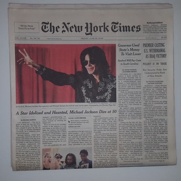 Rare Michael Jackson New York Times - Picture 1 of 3